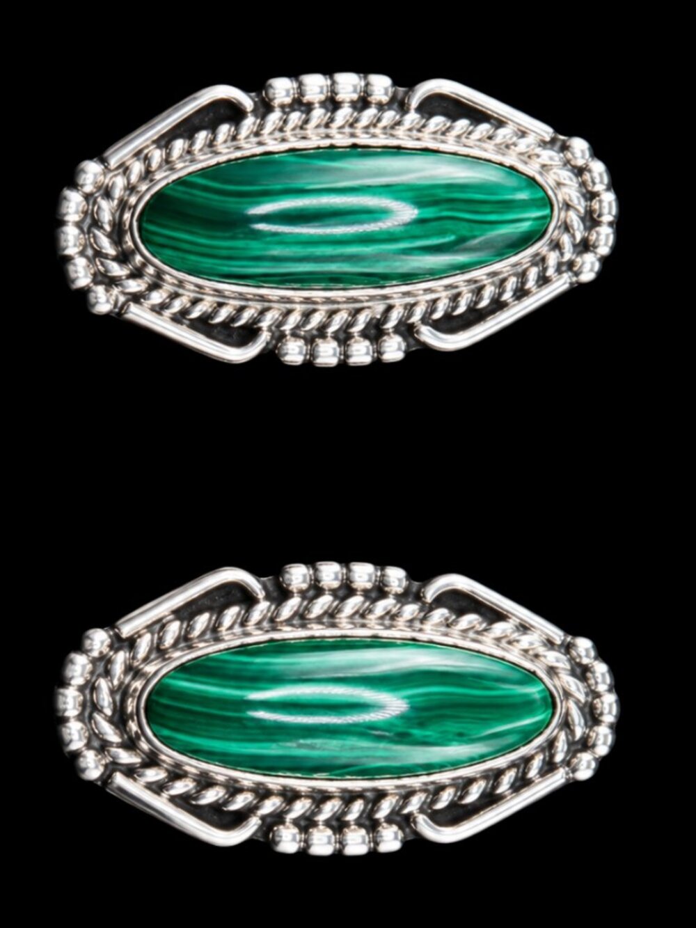 Vintage Native American Sterling Silver and Green Malachite Post Earrings - Picture 2 of 9